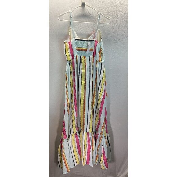 NEW J CREW Tiered MIDI Sun‎ Dress Sleeveless Striped Colorful Size 12 - Picture 2 of 13